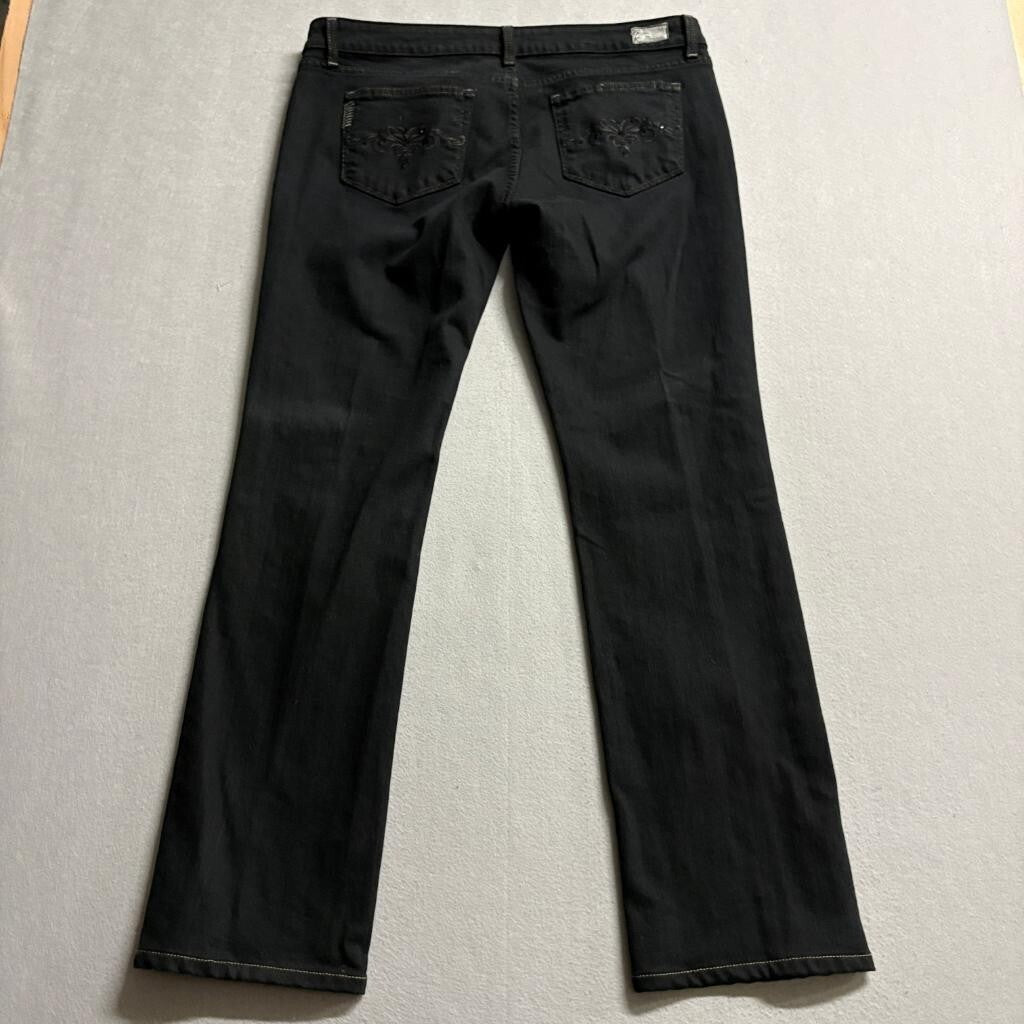 Paige Premium Denim Blue Heights Skinny Jeans Womens Size 32 Black Embroidered
