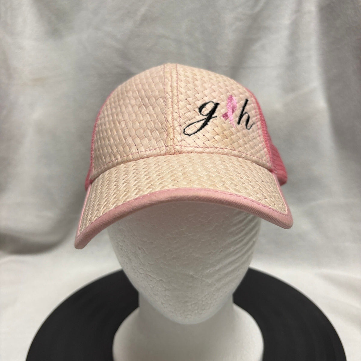 Breast Cancer Awareness Trucker Hat Pink Straw Woven Mesh Back Snapback OTTO