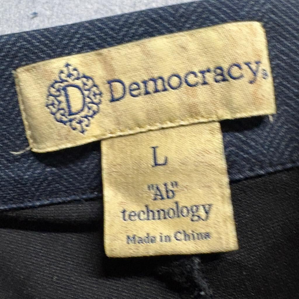 Democracy Ab Technology Pants Womens Large Gray Herringbone Stretch Pull On Crop