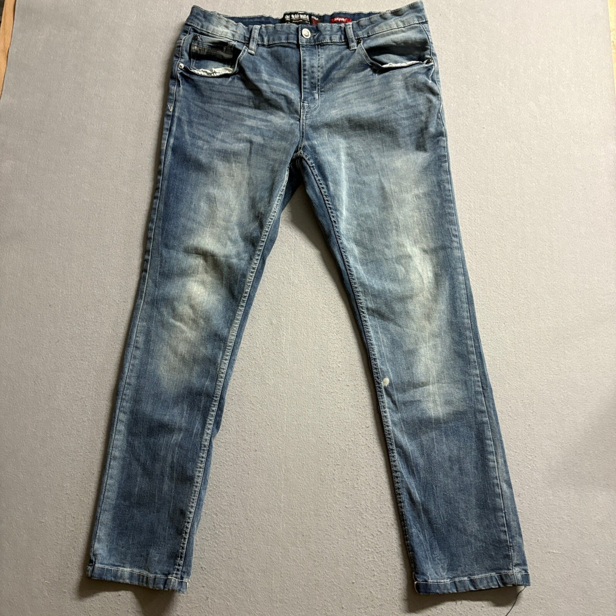 Ecko Unltd Mens Skinny Fit Stretch Blue Denim Jeans Size 36x30 Y2K Rhino Patch