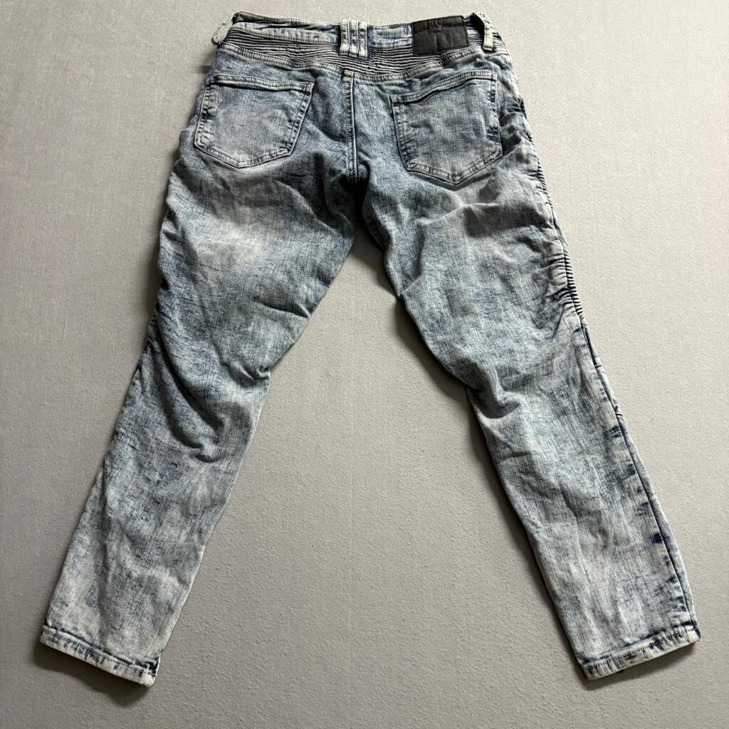 Rue21 Premium Biker Jeans Mens 28x30 Blue Acid Wash Moto Skinny Supreme Flex