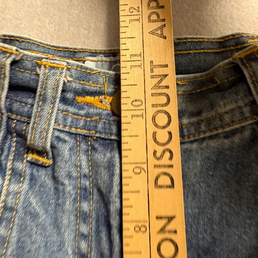Vintage QPS Jeans Womens 4 Petite Blue Denim High Rise Tapered Leg Ankle Strap