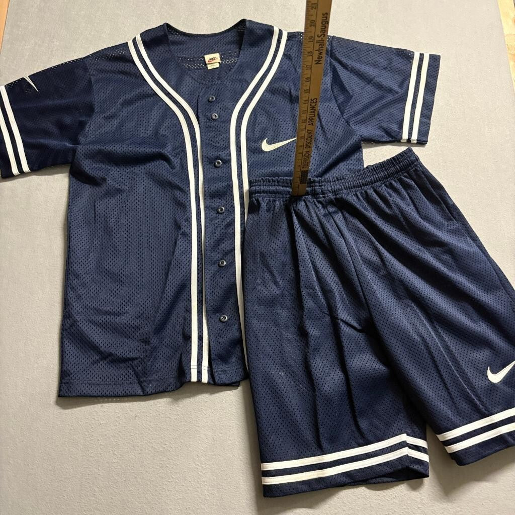 Vintage Nike Mesh Baseball Jersey and Shorts Set Mens Large Blue Made in USA