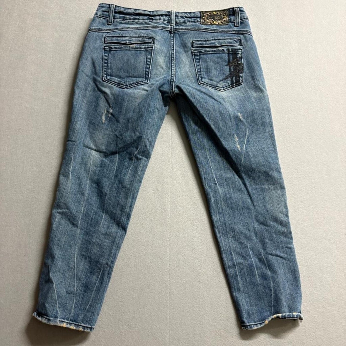 BKE Redux Skinny Crop Jeans Womens Size 30 Blue Denim Distressed Ankle Zip