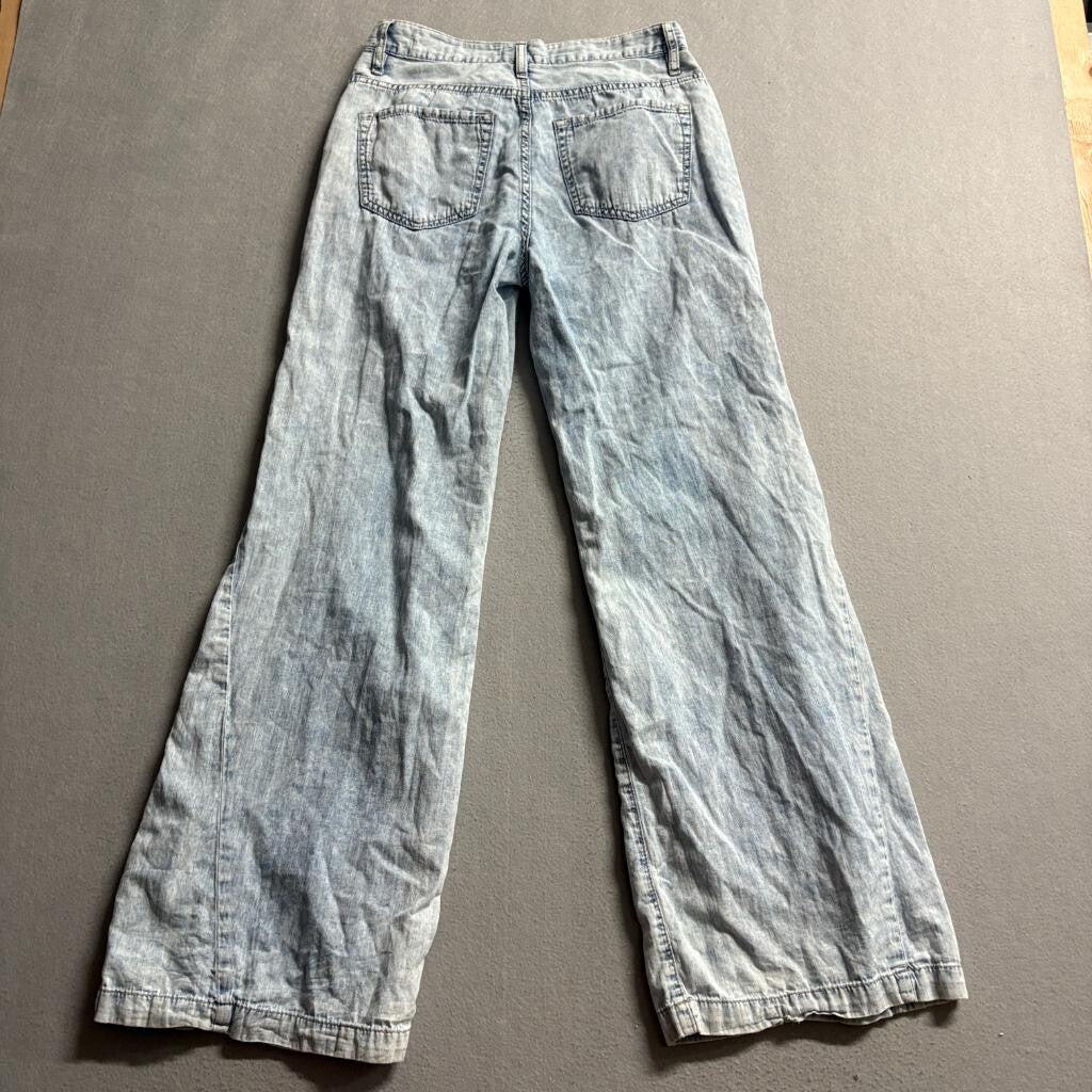 FRAME Le Baggy Palazzo Jeans Womens 25 Aries Light Wash Cotton Linen Wide Leg