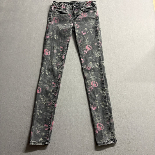 Joe's Jeans The Skinny Floral Print Gray Pink Denim Jeans Womens Size 25
