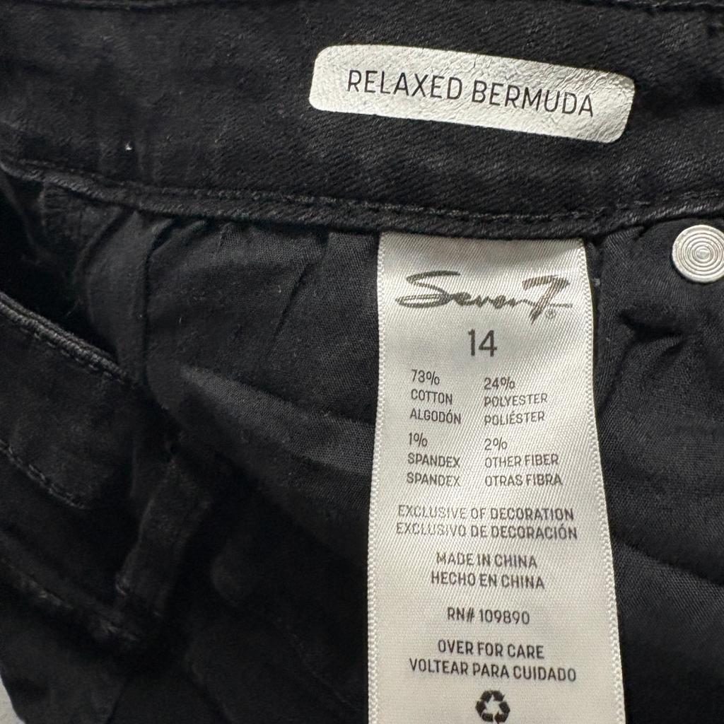 Seven7 Relaxed Bermuda Denim Shorts Womens Size 14 Black Raw Hem Stretch