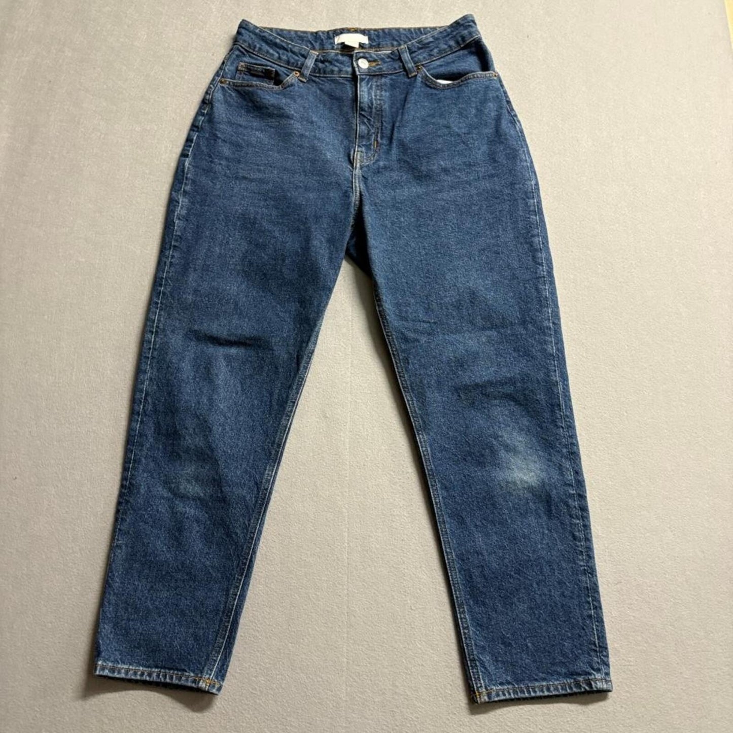 H&M Mom Jeans Womens Size 10 Blue Denim High Rise Tapered Leg Stretch
