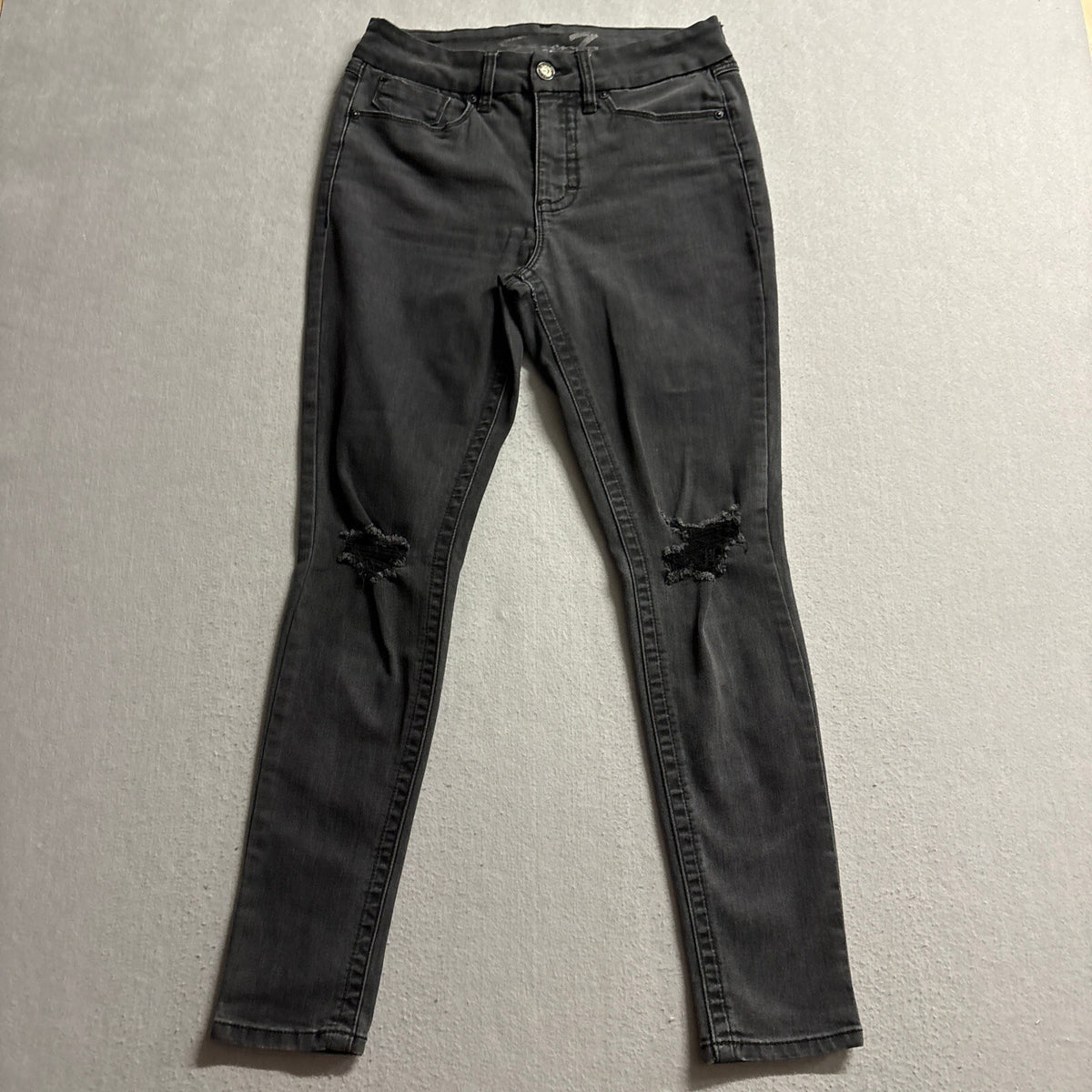 Seven7 Distressed Skinny Jeans Womens Size 6 Gray Ripped Knee Denim