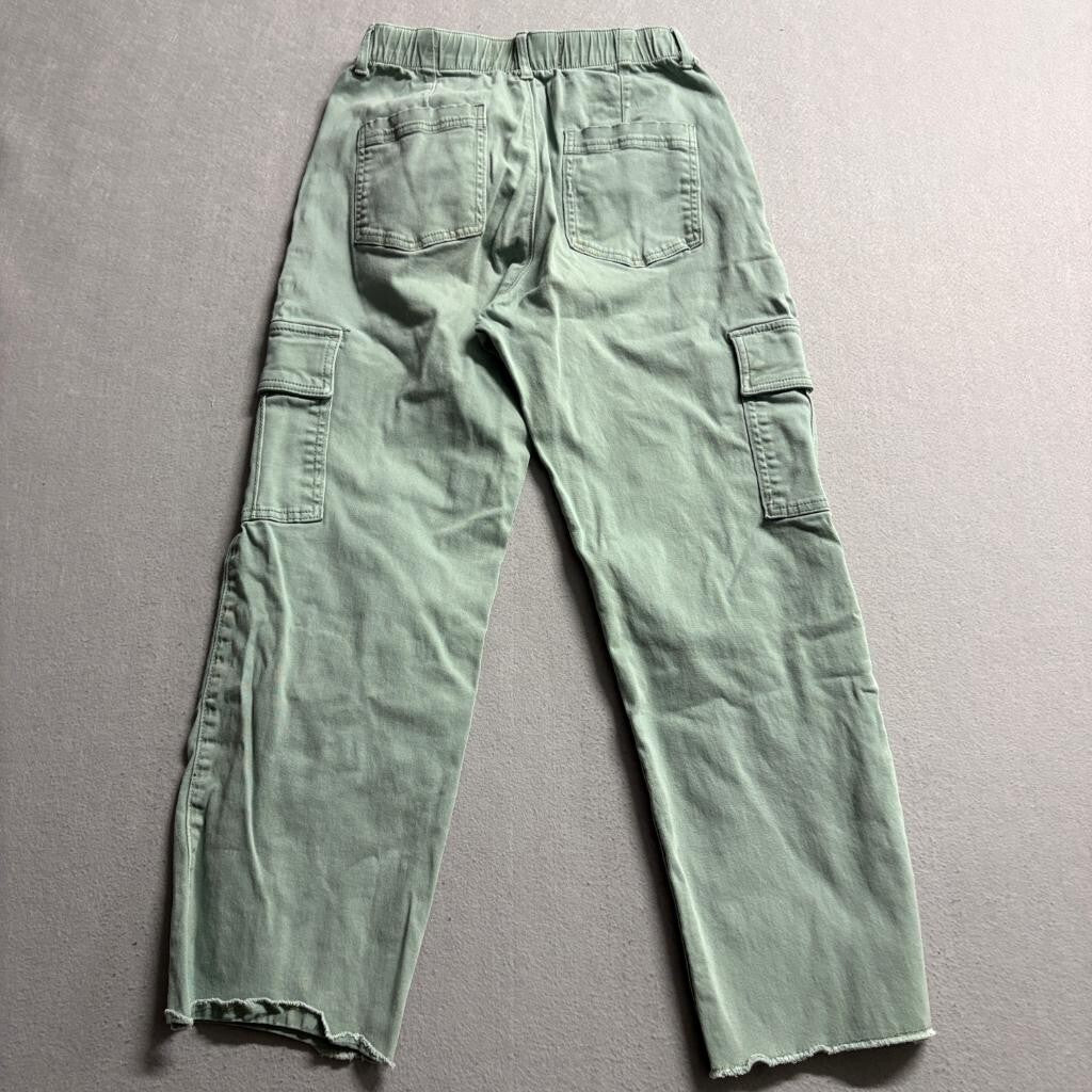 Hollister Ultra High Rise Cargo Pants Womens Small Sage Green Raw Hem Wide Leg
