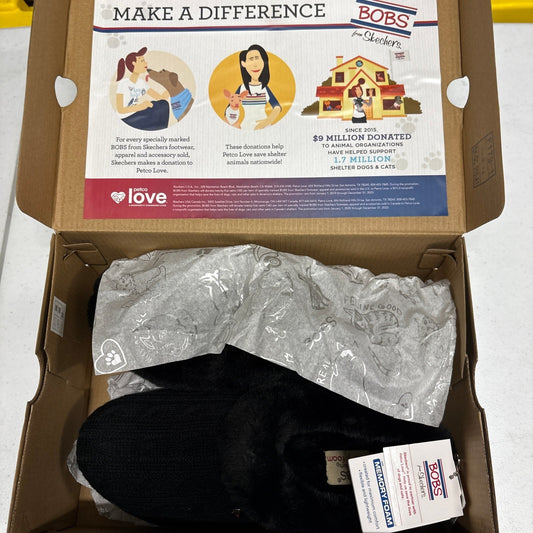Skechers BOBS Keepsakes Ice Angel Black Cable Knit Slippers Womens 7.5 Wide