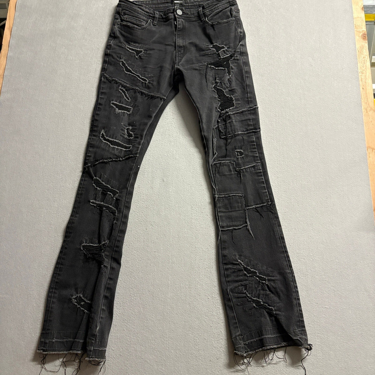 Fashion Nova Novamen Distressed Patchwork Jeans Mens 32 Black Stretch Denim