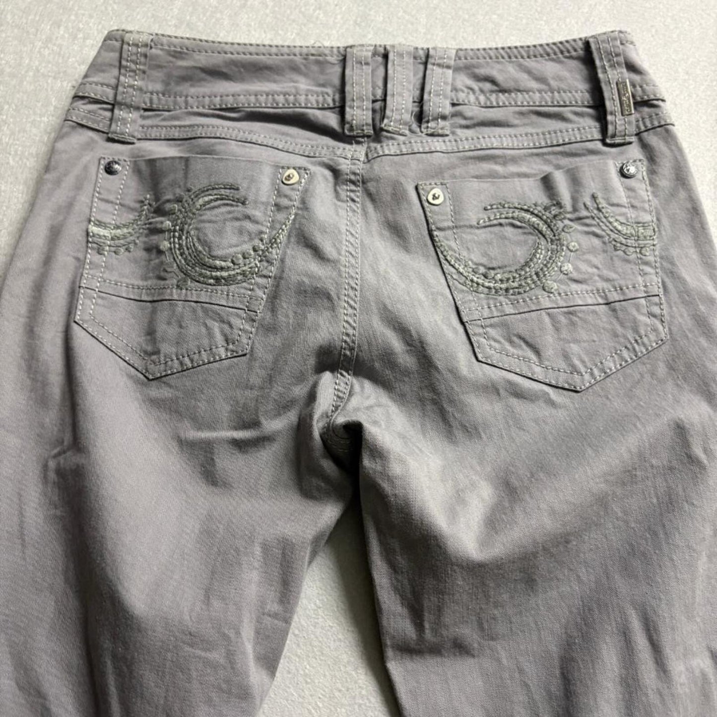Attrattivo Gray Skinny Jeans Womens Size 27 Low Rise Stretch Embroidered Pockets