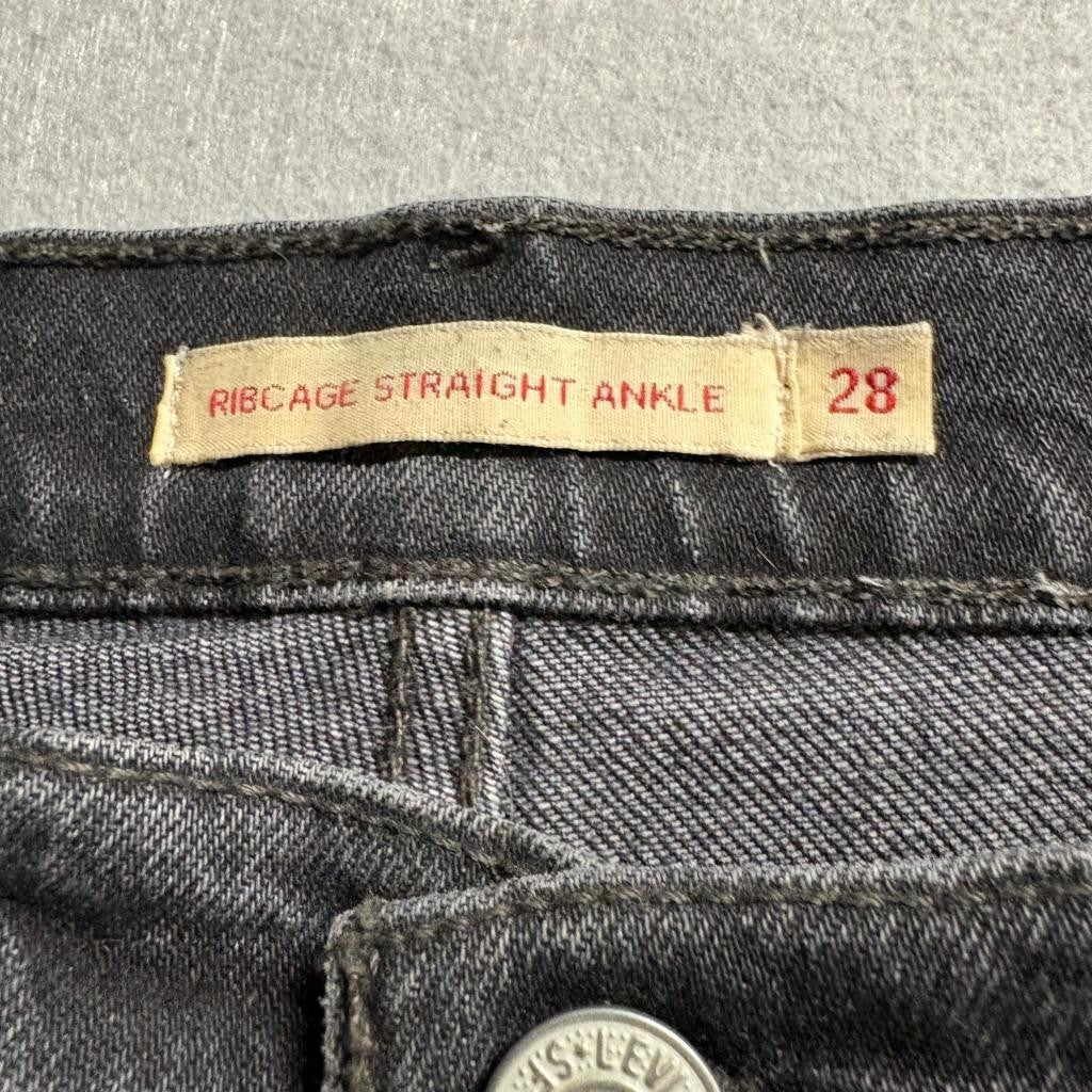 Levi's Premium Ribcage Straight Ankle Jeans Womens 28 Black Denim High Rise