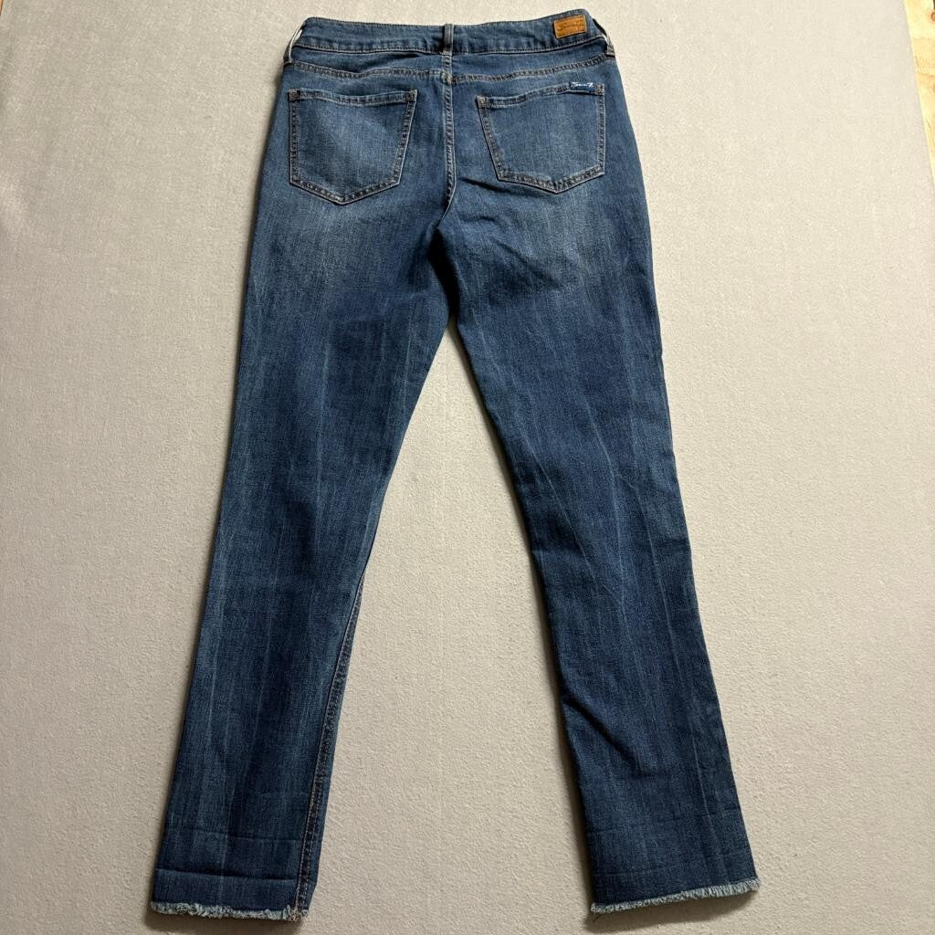 Seven7 Slim Jeans Womens Size 6 Blue Denim Frayed Raw Hem Stretch Mid Rise