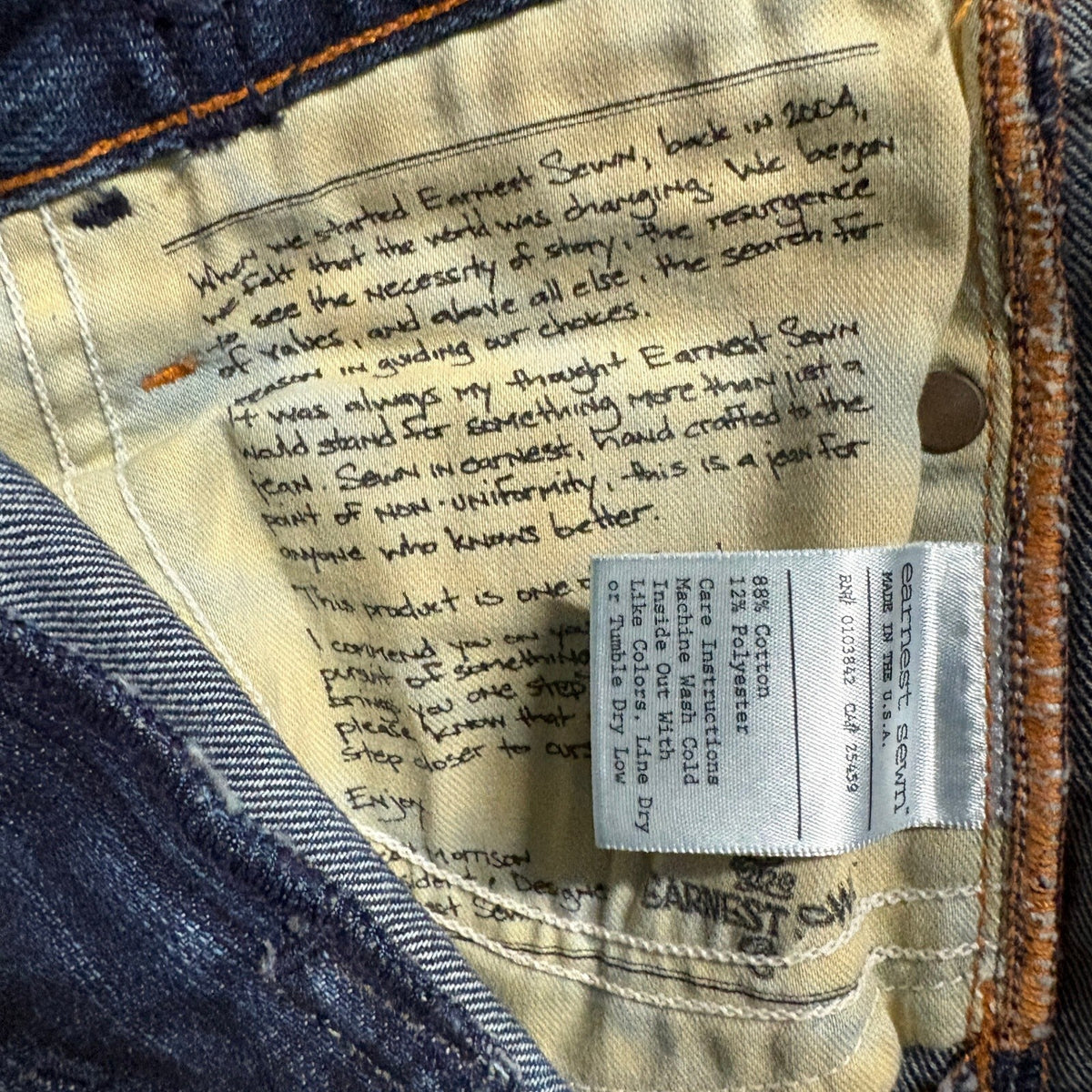 Earnest Sewn Harlan Slimmer 283 Womens Jeans Size 26 Dark Wash Made in USA