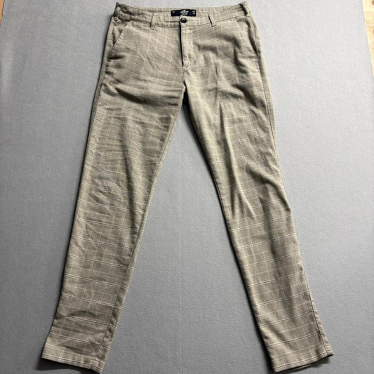Hollister Epic Flex Skinny Chino Pants Mens 32x34 Beige Plaid Check Trousers