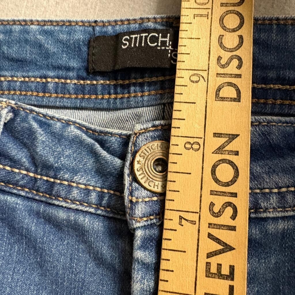 Stitch Star Crop Jeans Womens 8P Blue Denim Lace Trim Hem Stretch Capris
