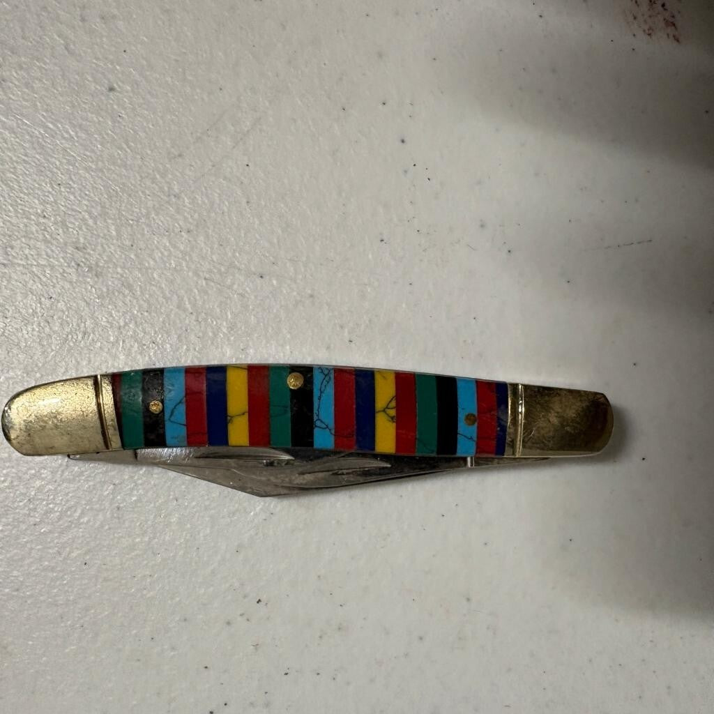 Steel Warrior 3 Blade Pocket Knife Multi Color Striped Handle 440 Stainless