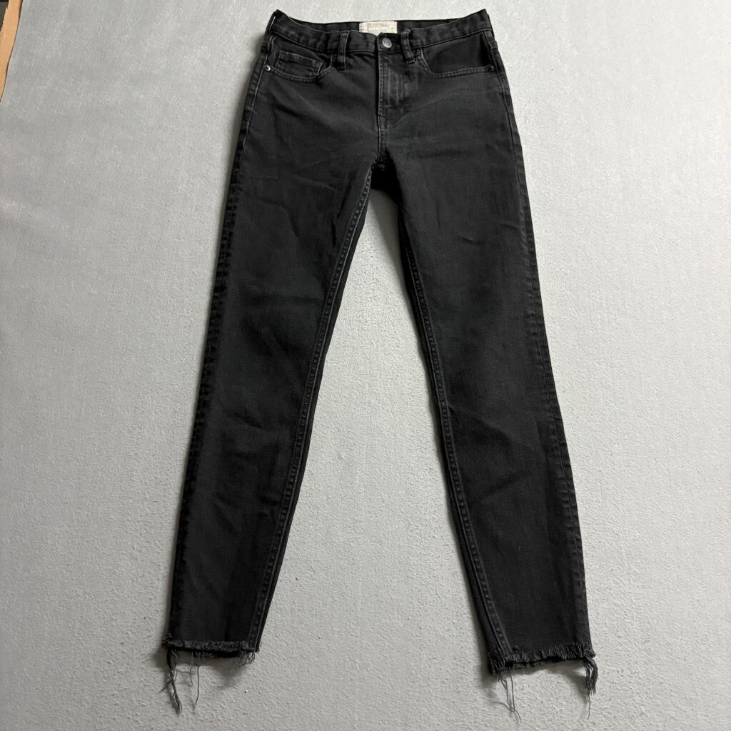 Everlane High Rise Skinny Jeans Womens 26 Black Denim Raw Hem Stretch