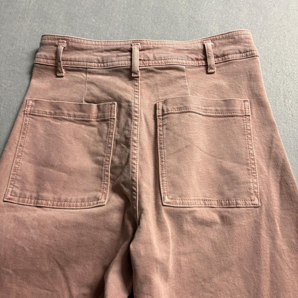 Zara Wide Leg Jeans Womens Size 6 Pink High Rise Raw Hem Denim