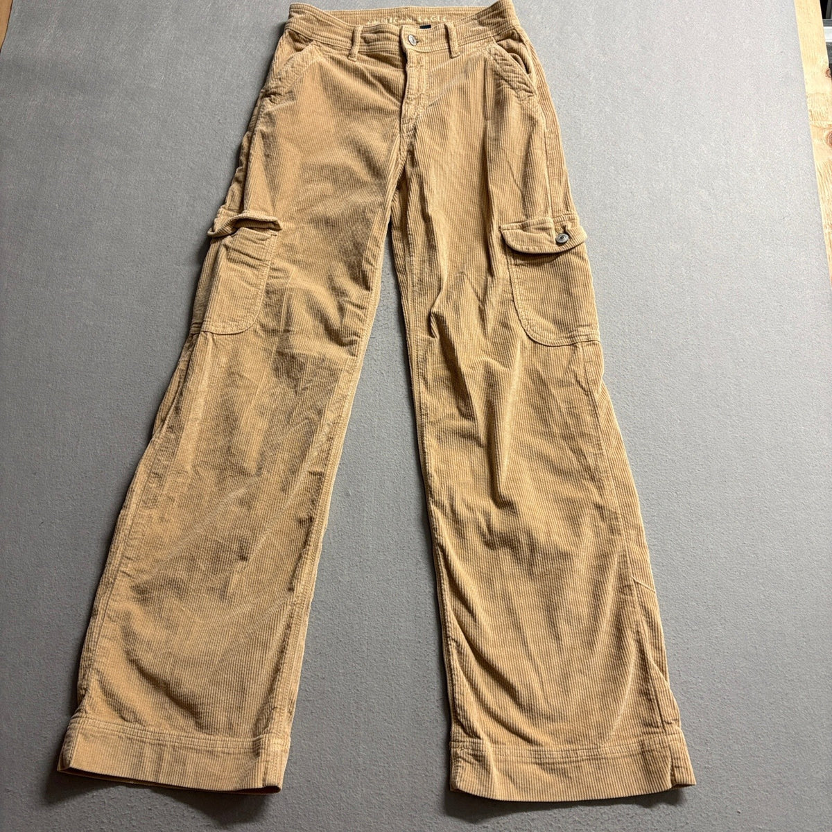 American Eagle Corduroy Cargo Pants Womens Size 0 Beige Tan Wide Leg Stretch