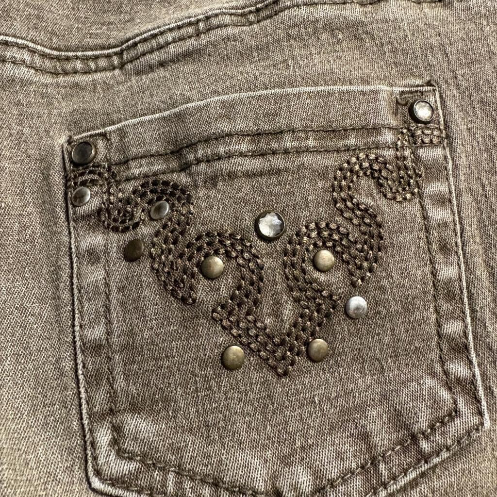 DG2 by Diane Gilman Jeans Womens 6 Brown Denim Embellished Straight Leg Stretch