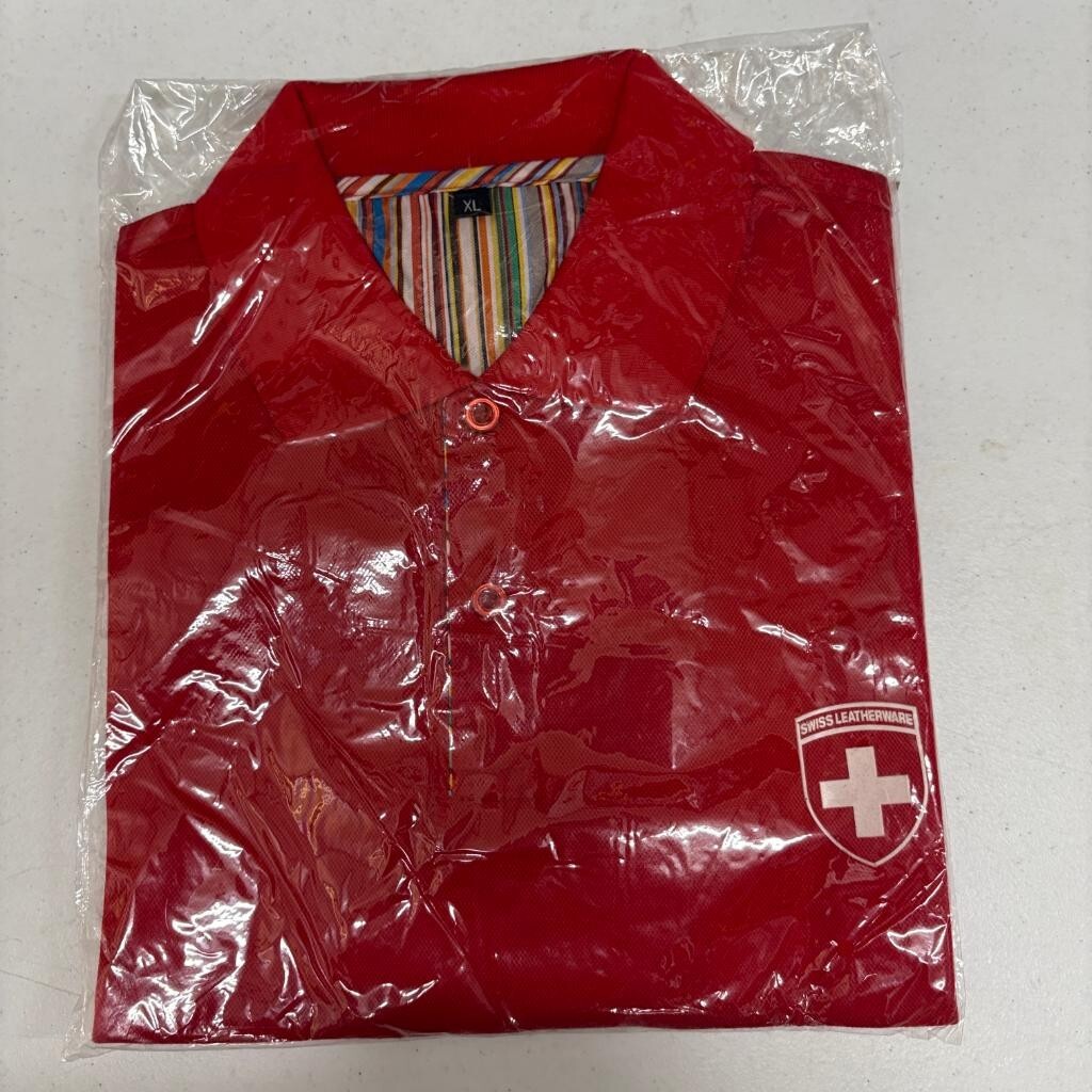 Swiss Leatherware Polo Shirt Mens XL Red Short Sleeve Swiss Cross Logo