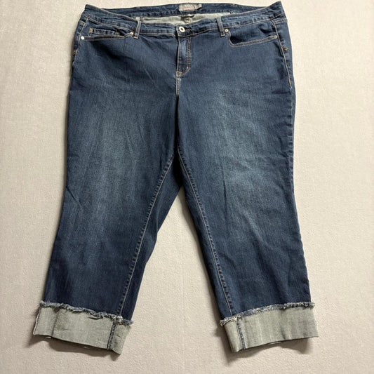 Torrid Crop Boyfriend Jeans Womens 24 Blue Denim Fray Hem Vintage Stretch