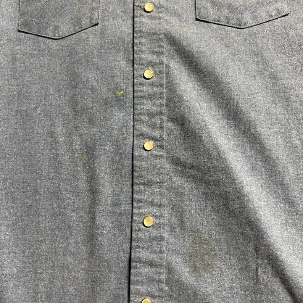 Vintage Winchester Western Shirt Mens 2XLT Blue Chambray Pearl Snap Long Sleeve