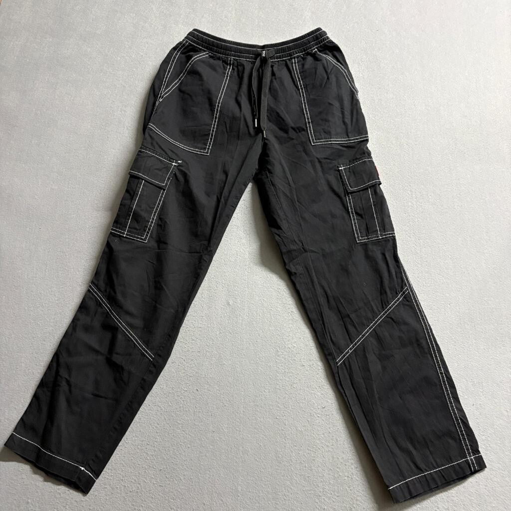 Dickies Girl Cargo Pants Womens XS Black Contrast Stitch Drawstring Utility Y2K