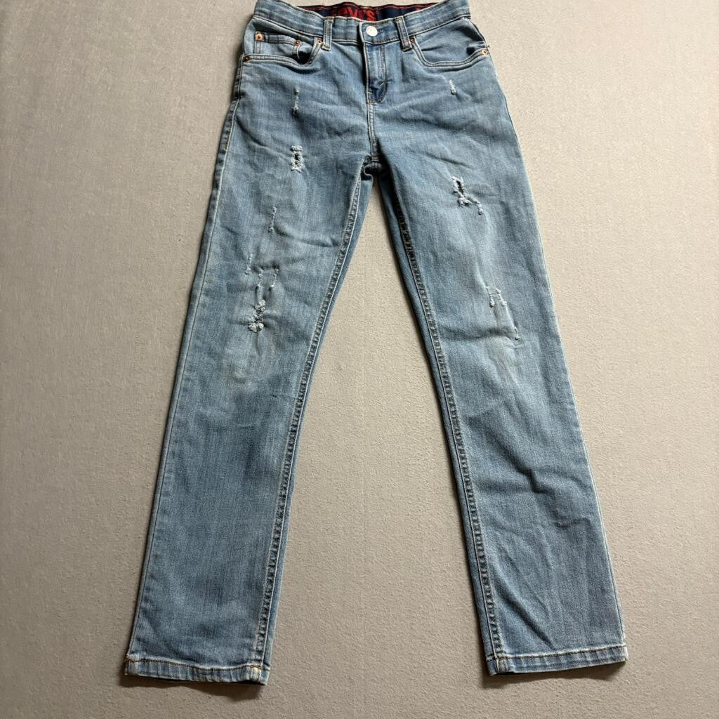 Levi's 514 Boys Jeans Size 14 Reg Blue Denim Distressed Straight Leg Adjustable