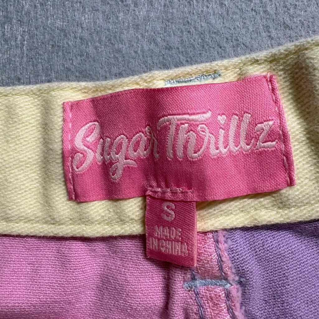 Sugar Thrillz Colorblock Pastel Jeans Womens Small Pink Purple Yellow Green