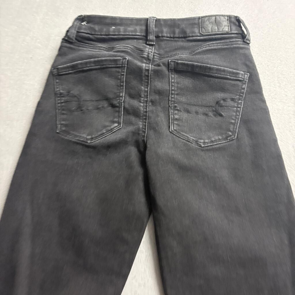 American Eagle Next Level Stretch Jeans Womens 0 Short Black Skinny Denim