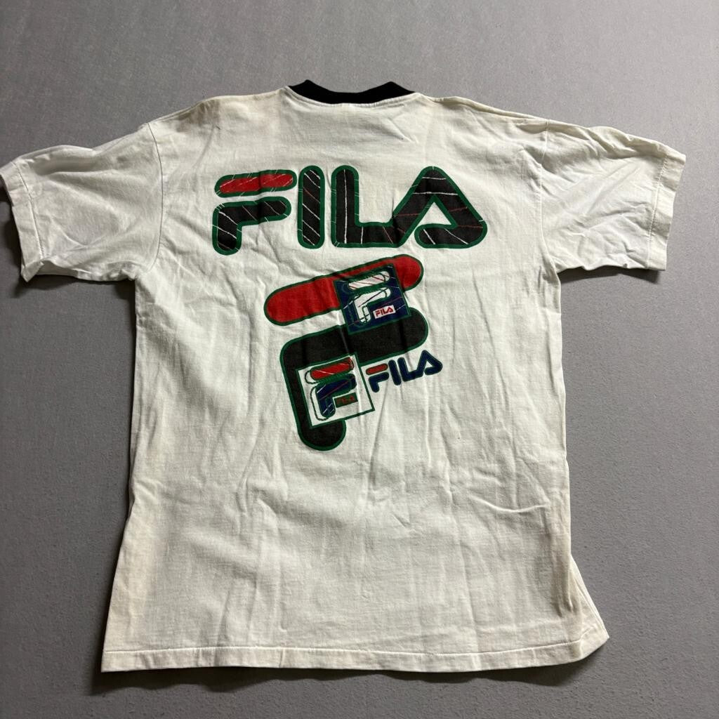 Vintage Fila T-Shirt and Shorts Set Mens XL White Black Ringer Tee Sportswear