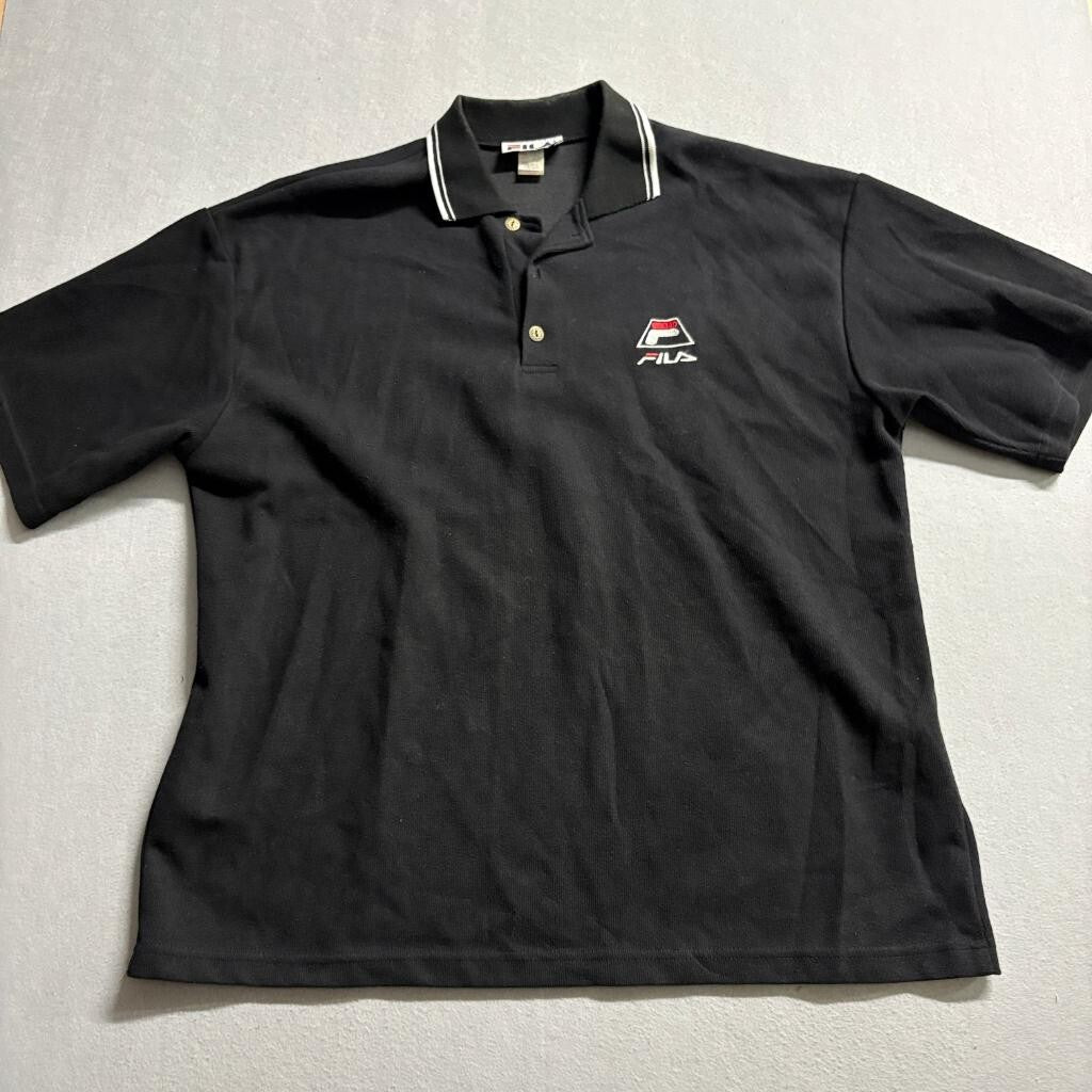 Vintage Fila Polo Shirt Mens XL Black Cotton Short Sleeve Made in USA