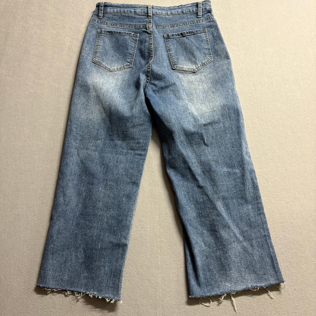Unbranded Wide Leg Crop Jeans Womens Size 8 Blue Denim Raw Hem High Rise Stretch