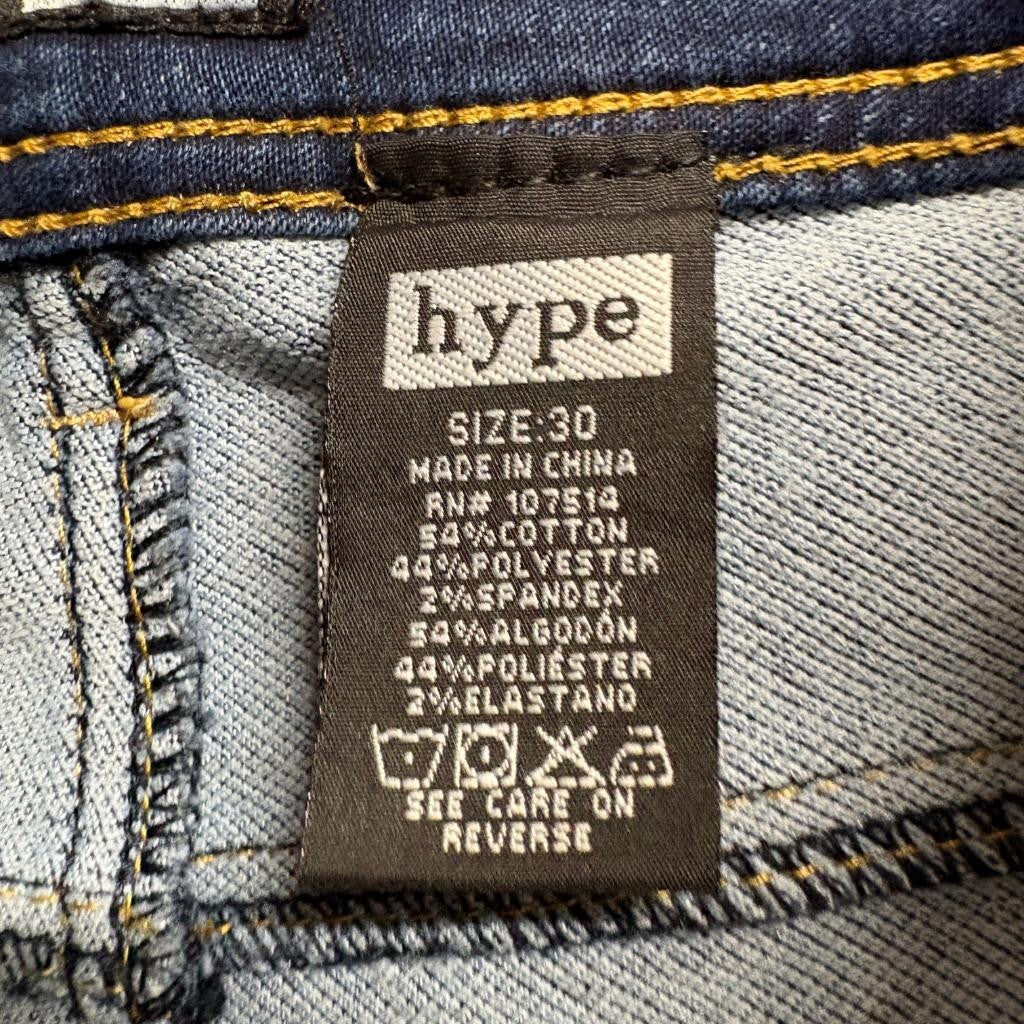 Hype Skinny Jeans Womens Size 30 Blue Denim Stretch Mid Rise Cuff Hem