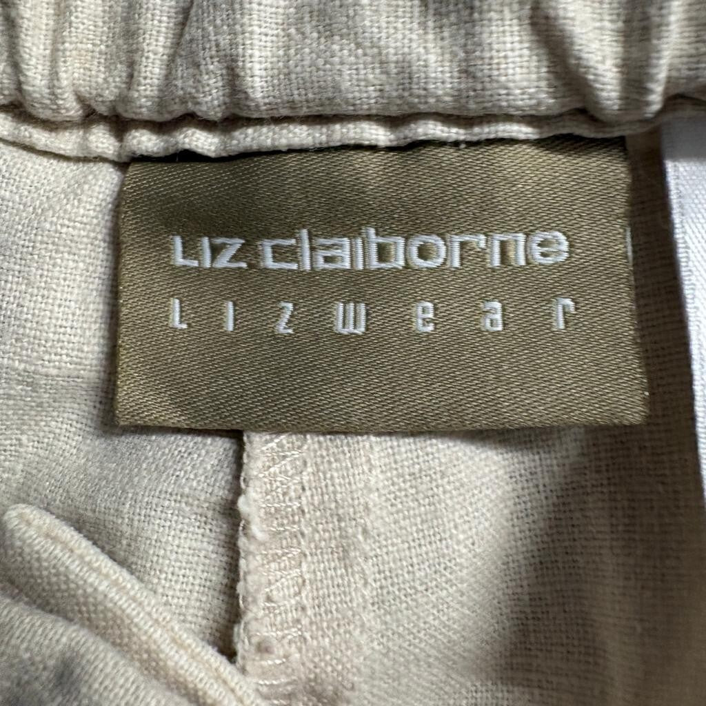 Liz Claiborne Lizwear Linen Cotton Crop Pants Womens XL Beige Drawstring Capris