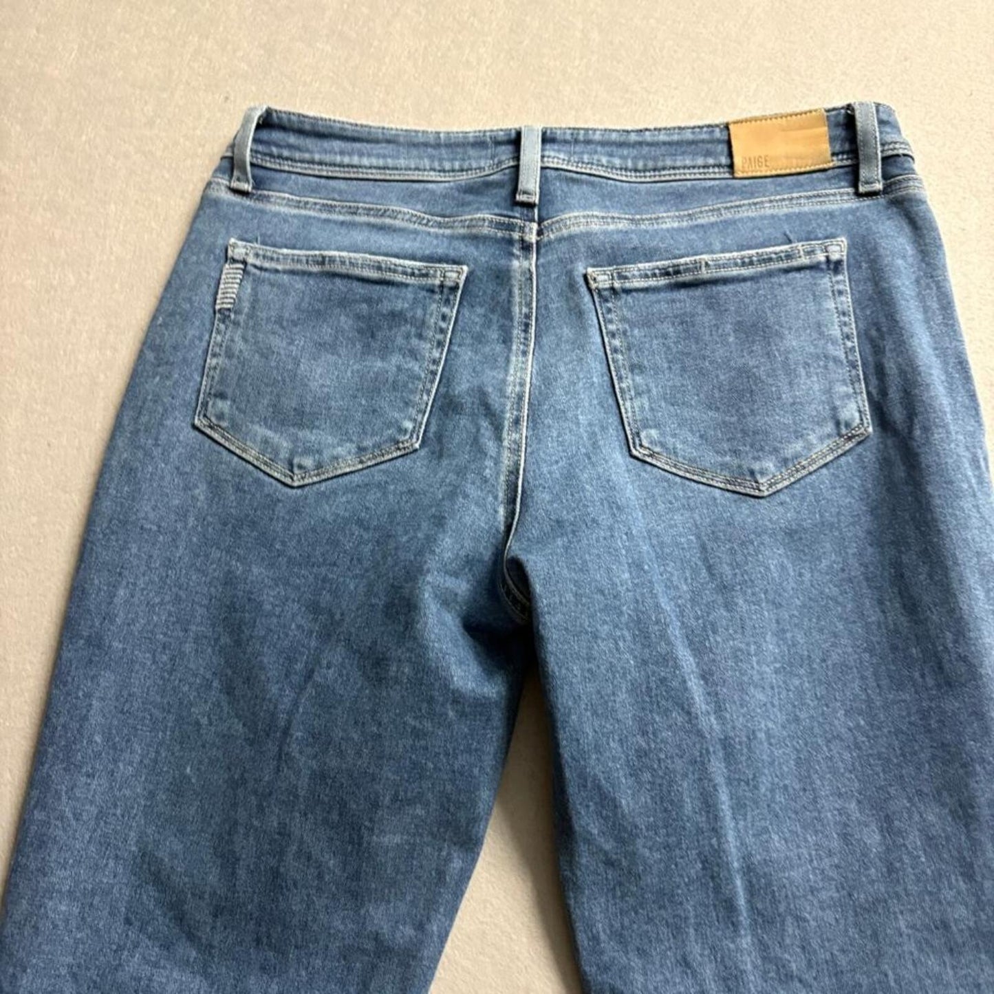 Paige Brigitte Crop Jeans Womens 29 Blue Denim Raw Hem Straight Leg Stretch