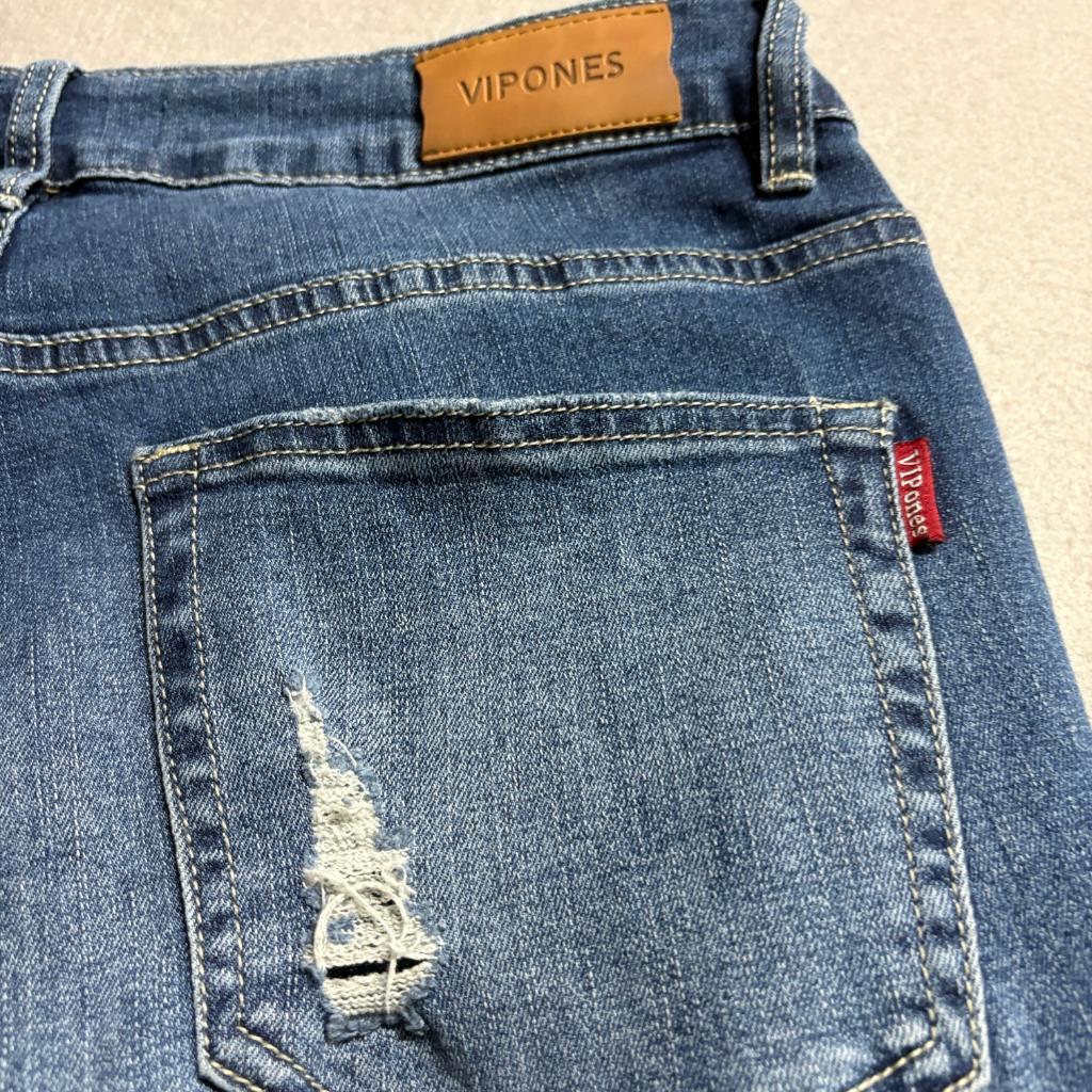 Vipones Distressed Flare Jeans Womens Size 6 Blue Denim Ripped Knee Frayed Hem
