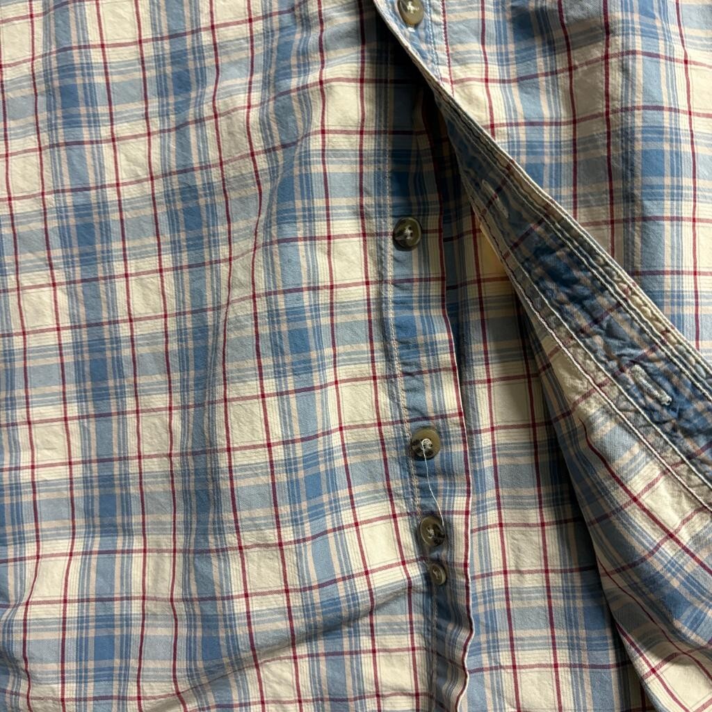 Carhartt Plaid Shirt Mens 2XL Blue Beige Red Short Sleeve Cotton Button Up