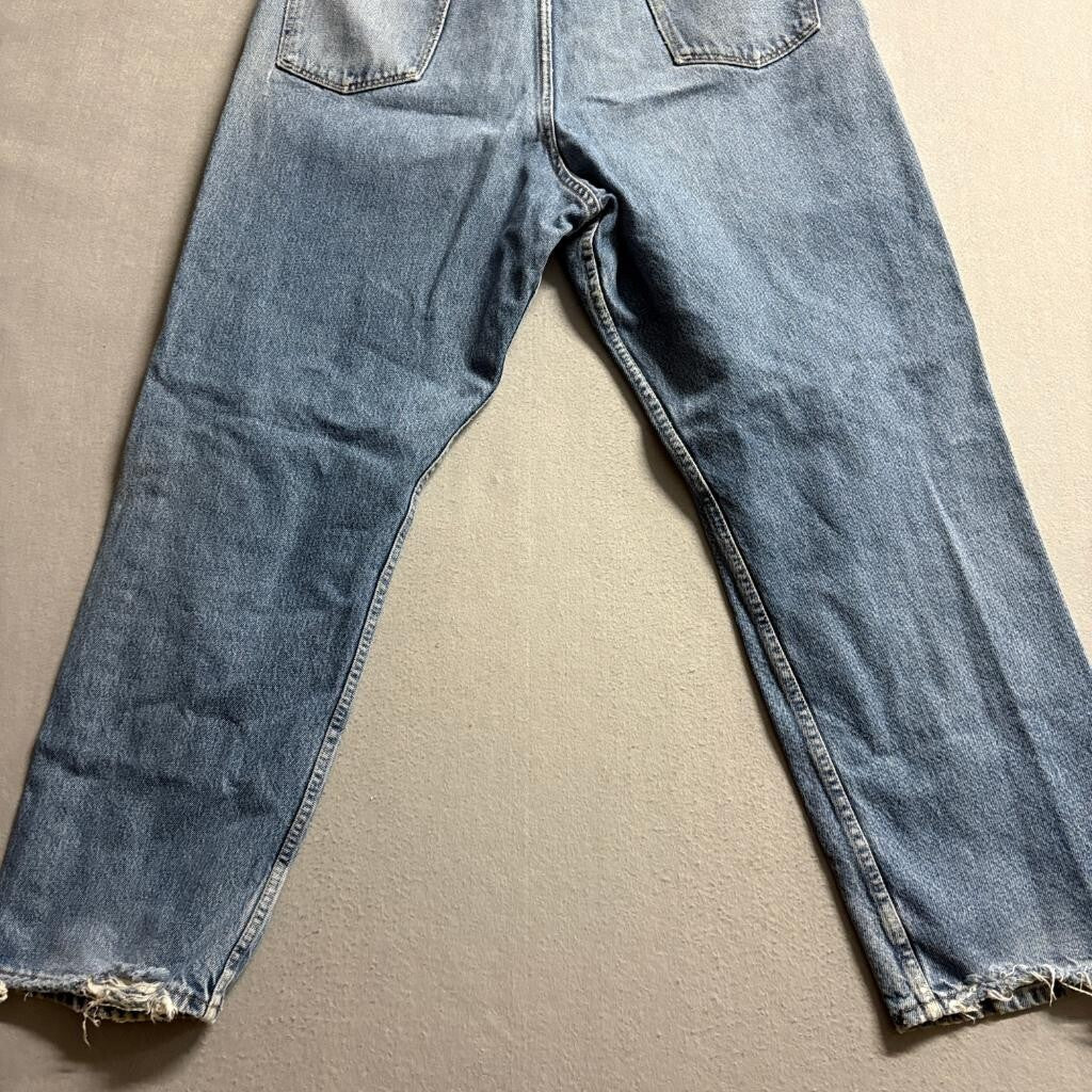 Wrangler Hero Mens Blue Distressed Jeans 36x28 Straight Leg Denim Workwear