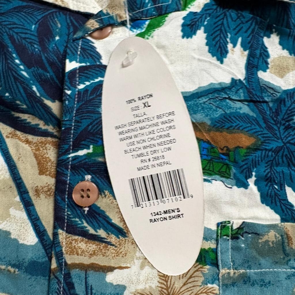 Sunset Highway Hawaiian Shirt Mens XL Blue Rayon Sailboat Palm Tree Beach NWT
