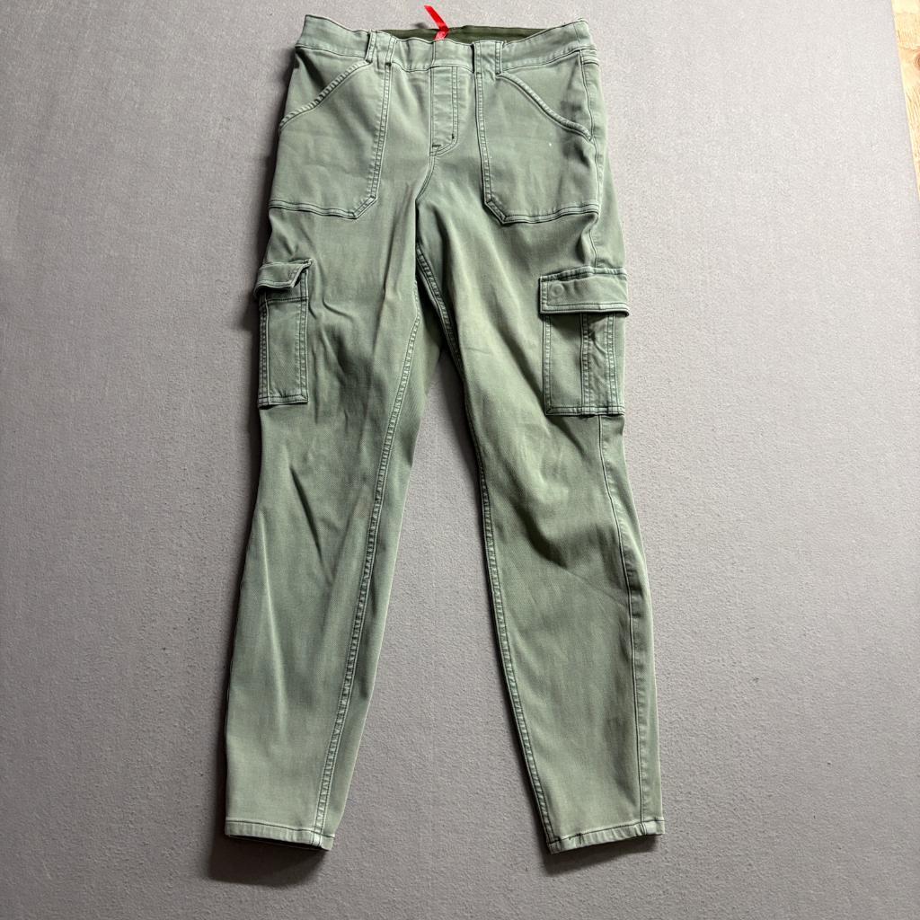 Spanx Stretch Twill Cargo Pants Womens Large L Green Skinny Leg Pull On Utility