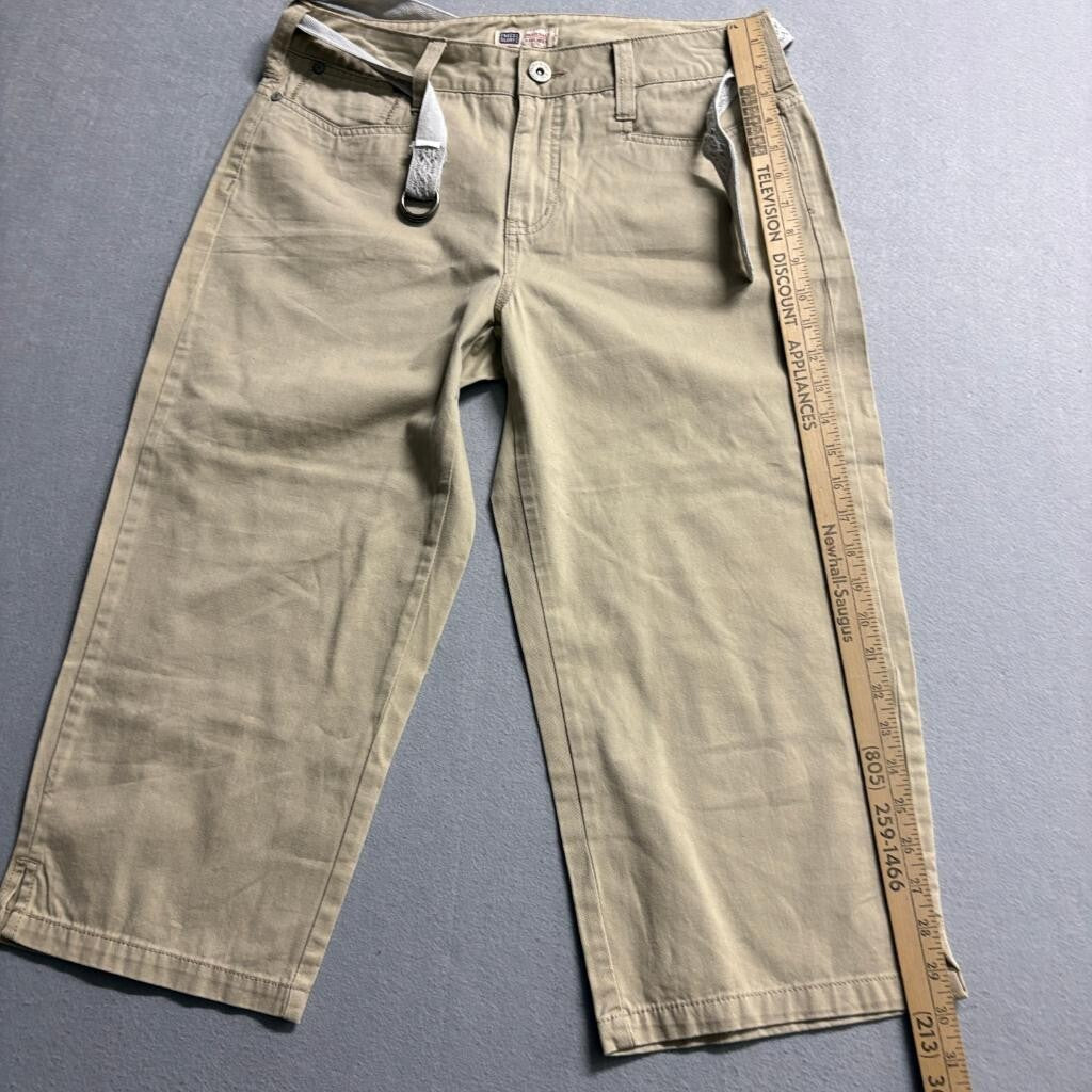 Faded Glory Originals Capri Pants Womens 10 Tan Cotton Cropped Belted Utility