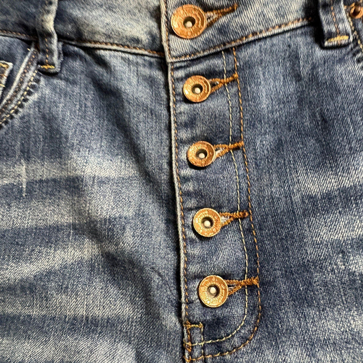 Dollhouse Mid Rise Capri Jeans Womens Size 13 Blue Distressed Button Fly Denim