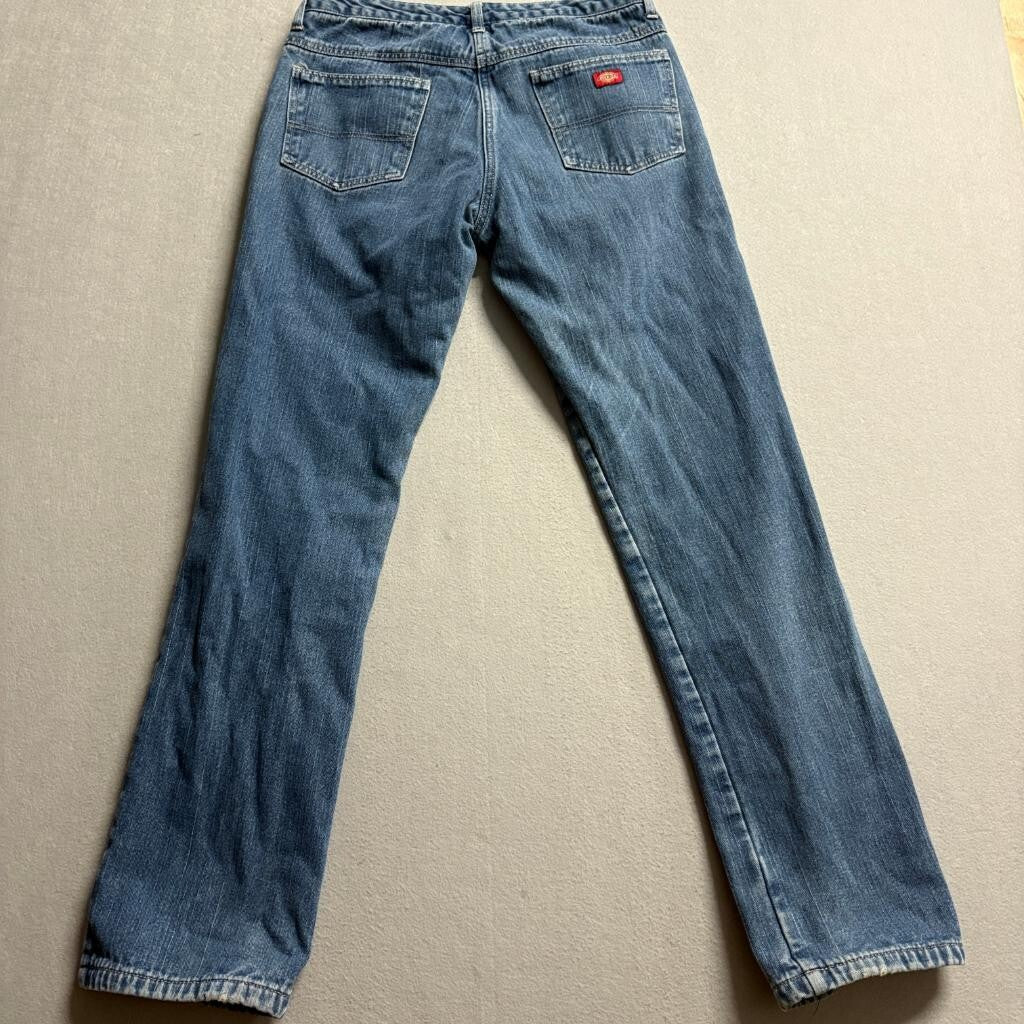 Dickies Flannel Lined Jeans Womens 6 Medium Wash Denim Straight Leg Red Plaid