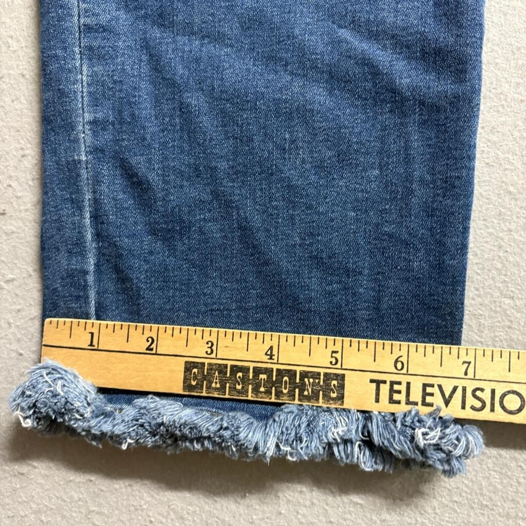 Democracy Ab Technology Crop Jeans Womens Size 8 Blue Denim Fringed Hem