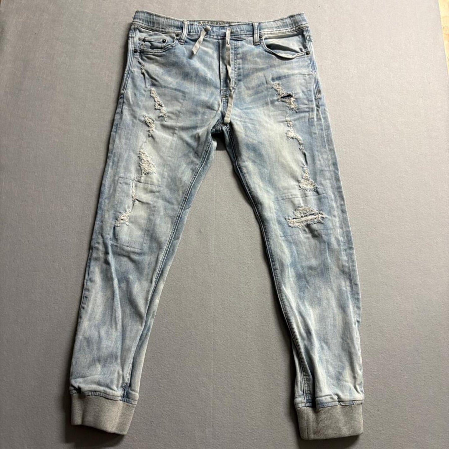 American Eagle Active Flex Denim Joggers Mens Medium Distressed Light Wash Jeans